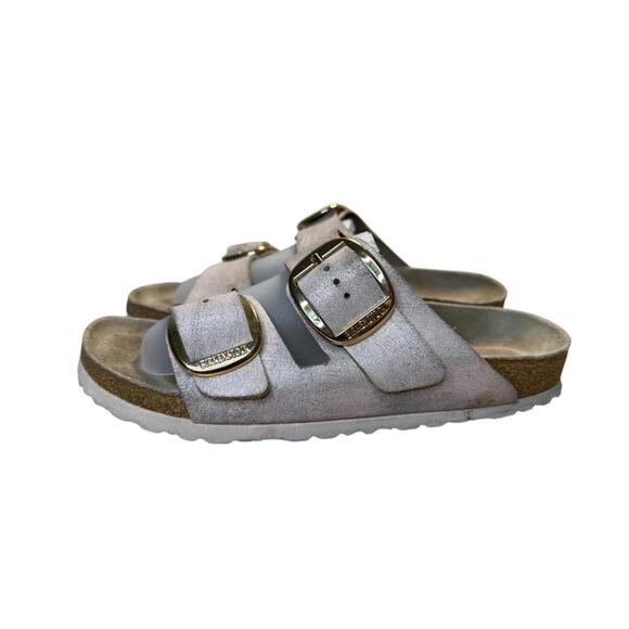 Birkenstock Shoes - Birkenstock Arizona Big Buckle Sandal Women's Sz 9.5 Rose Metallic Chunky Slide